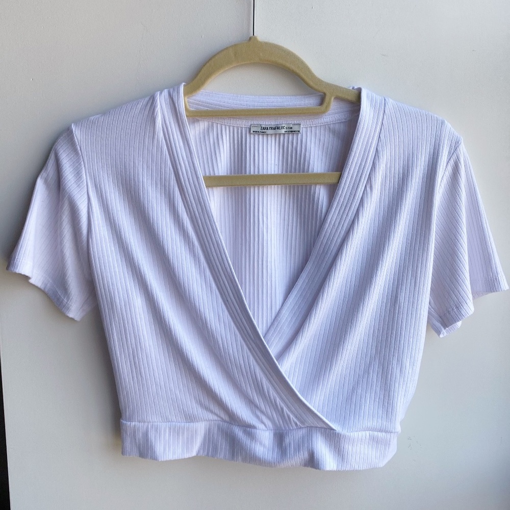 Zara White Wrap Front Crop Top
